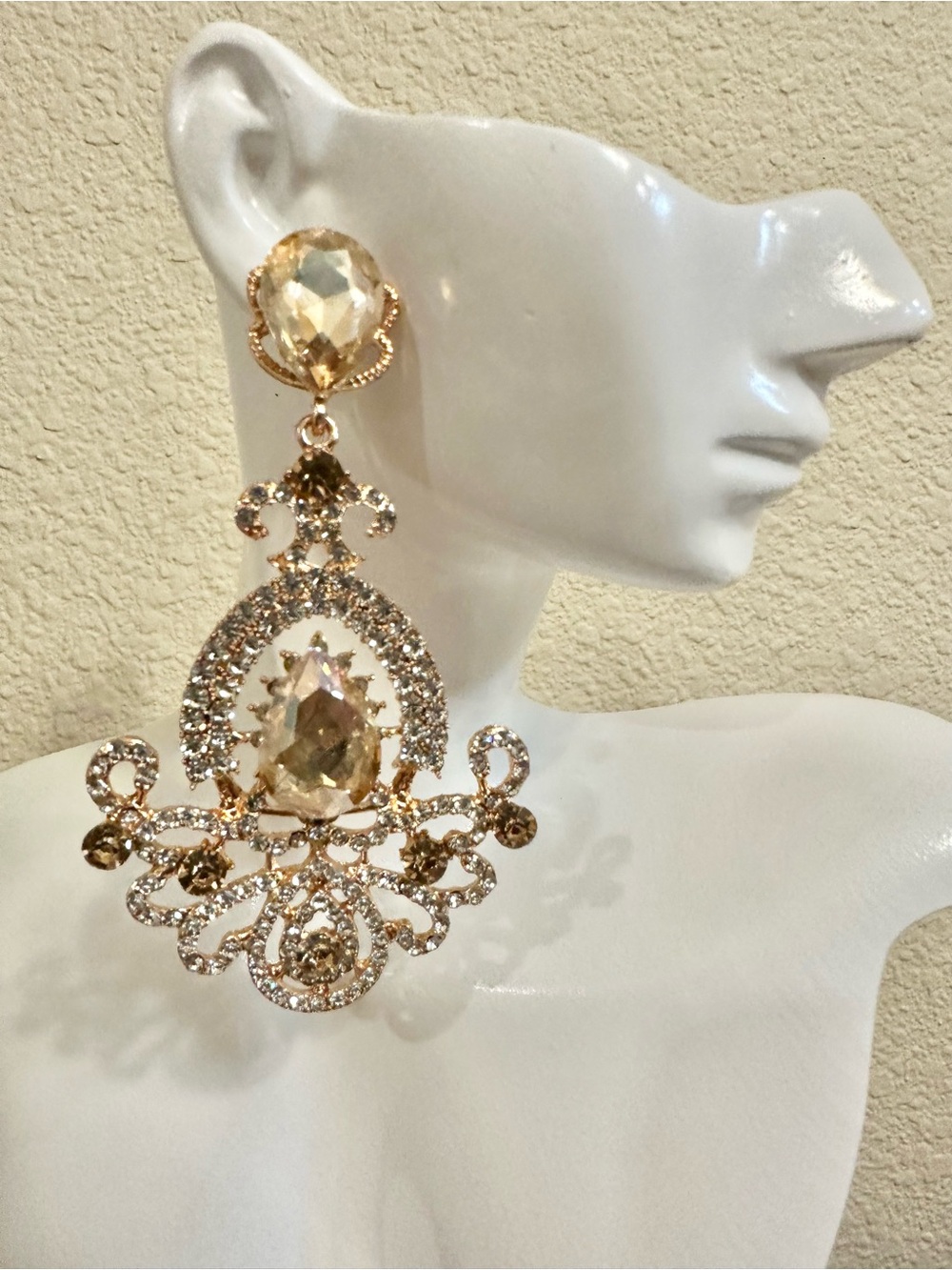 Gold-Tone Champagne Crystal Chandelier Earrings
